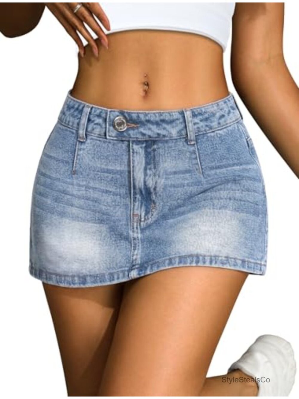 High Stretch Denim Mini Skort Low Waist Zip Micro Skirt with Built-in Shorts